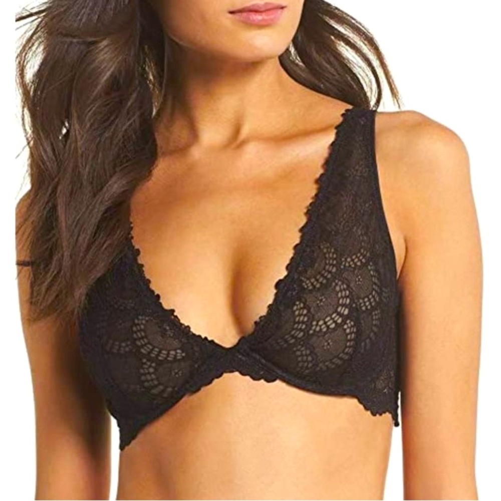 Free People Lace Plunge Underwire Bra Black Size 32D
